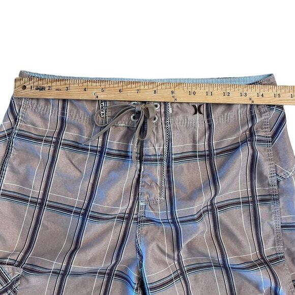 Hurley Mens Boardshorts Summer Checkered Polyester Tan Brown Plaid Size 30 - Picture 4 of 7